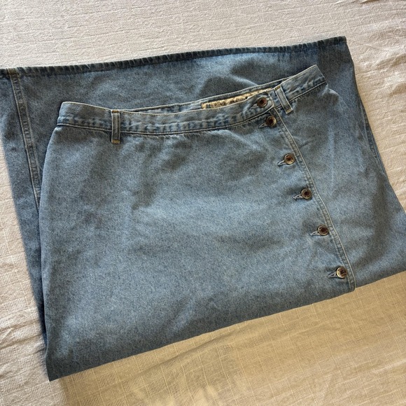 Vintage Blue Clover Denim Skirt Womens 18W Light Wash Button Front Y2K 90s USA - Picture 8 of 12
